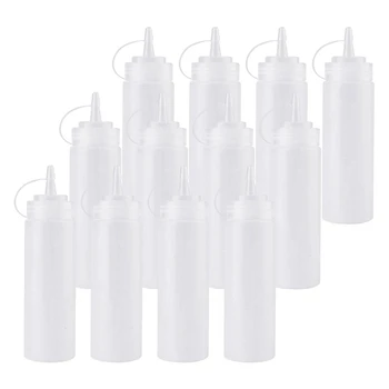 

12 Pack 8 Oz Squeeze Squirt Condiment Bottles with Twist on Cap Lids for Sauce, Ketchup, BBQ, Dressing, Paint