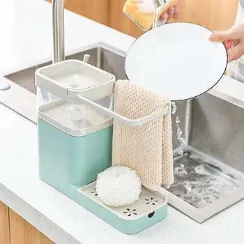 

3-In-1 Soap Pump Dispenser With Sponge Holder Liquid Dispenser Container Hand Press Soap Organizer Kitchen Cleaner Tools New