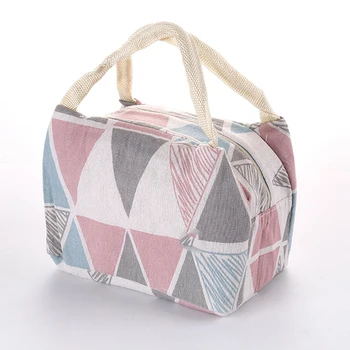 

School Picnic Lightweight Large Capacity Cooler Tote Lunch Bag Office Insulation Camping Meal Food Storage Cotton Linen Portable