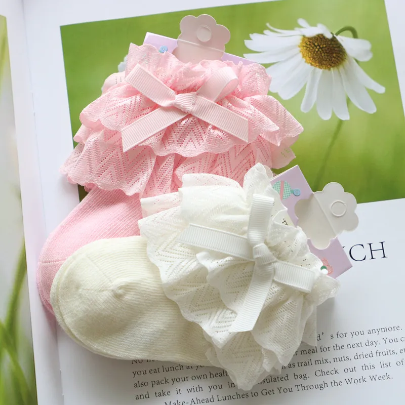 Newborn Girl Socks Lace Socks Girls Cotton Cozy Lace Ruffle Frilly Ankle Sox Baby Girl Princess Socks Bow Kids Dress Tutu Socks
