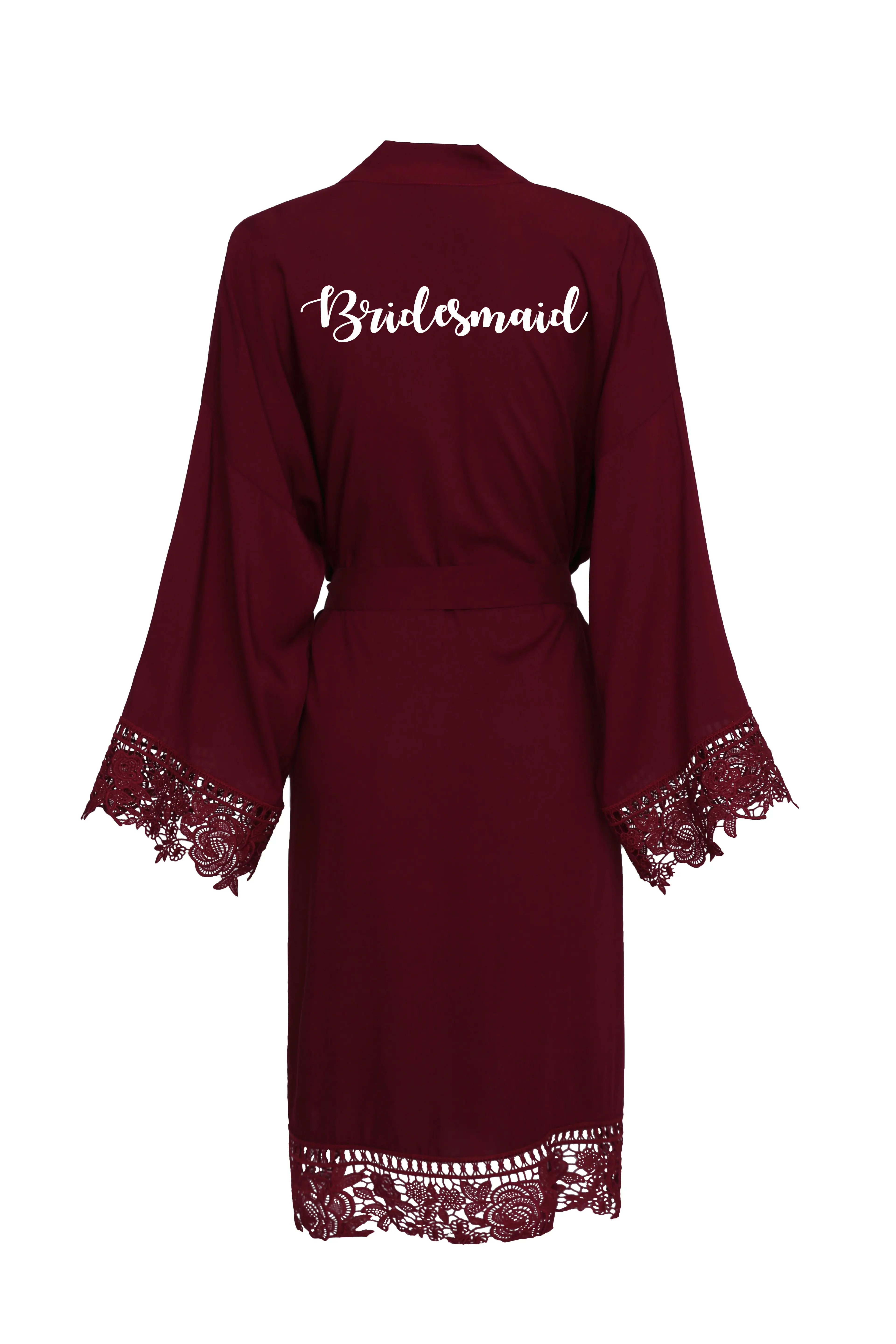 Burgundy bridesmaid Owiter Бургундия подружки невесты хлопковые Свадебные платья кимоно с кружевной отделкой женские свадебные банные халаты короткий пояс платье плюс размер - Цвет: Burgundy bridesmaid
