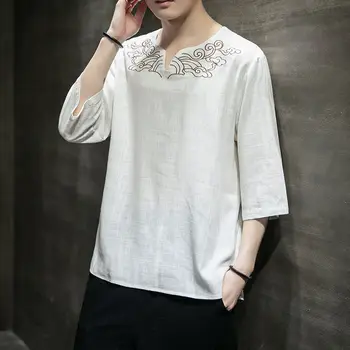 

tshirt 2020 summer short sleeve cotton hemp Chinese style youth embroidery breathable Best tops Free shipping large size white