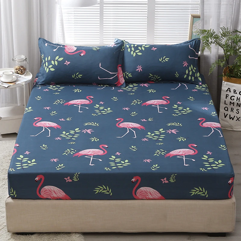 

Flamingo Print Bed Sheet with Elastic Mattress Cover Cotton Fitted Bed Sheet and Pillow Cases Queen and King Size