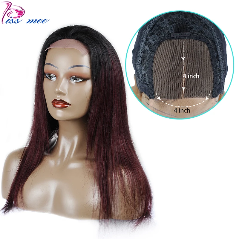 

Kissmee 4*4 Lace Closure Wig Burgundy Ombre Human Hair Wigs For Women Ombre Brazilian Straight Wigs Pre Plucked And Bleached