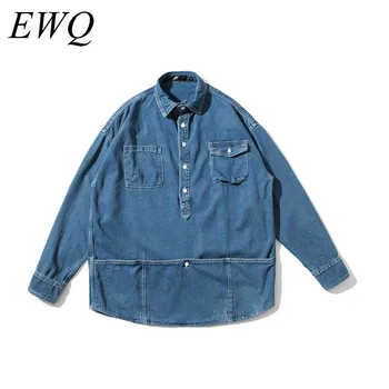 

EWQ / high qulaity men's wear 2020 spring fashion new denim jackets Personality Tide Pullover Loose Coat for Male big size 9Y783