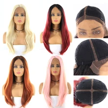 Парики из искусственных волос на кружевной основе блонд SOKU, 16 дюймов, прямые, средняя часть, 613 цветов, парик из бесклеевого термостойкого волокна для женщин