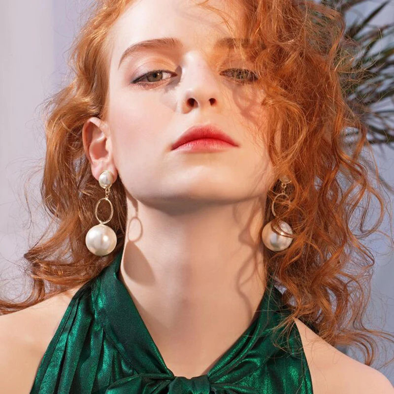 SRCOI полые круглые позолоченный металл жемчуг длинные Подвесные серьги новые