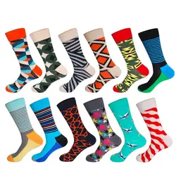 LIONZONE, 12 пар/лот, мужские забавные хлопковые носки с разноцветным рисунком, дюжина комплектов, повседневные платья, носки с надписью