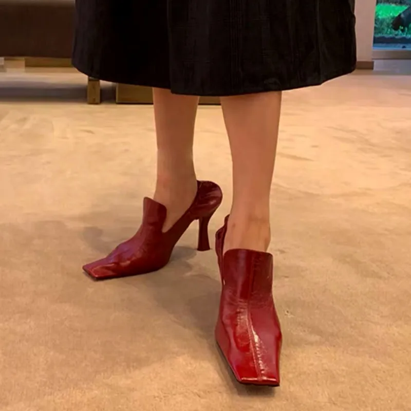 2020 New Early Spring Women Pumps Shoes Retro Fashion Square Toe High Heels Lady Shoes Elasticated Female Heel Shoes Big Size 40 (4)