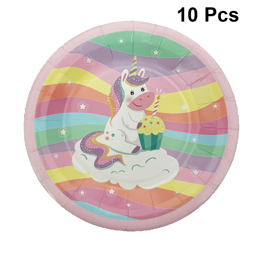 10pcs 18cm Paper Plate Unicorn Disposable Plates Cake Dessert Party Supplies For Baby Shower Wedding Birthday | Дом и сад
