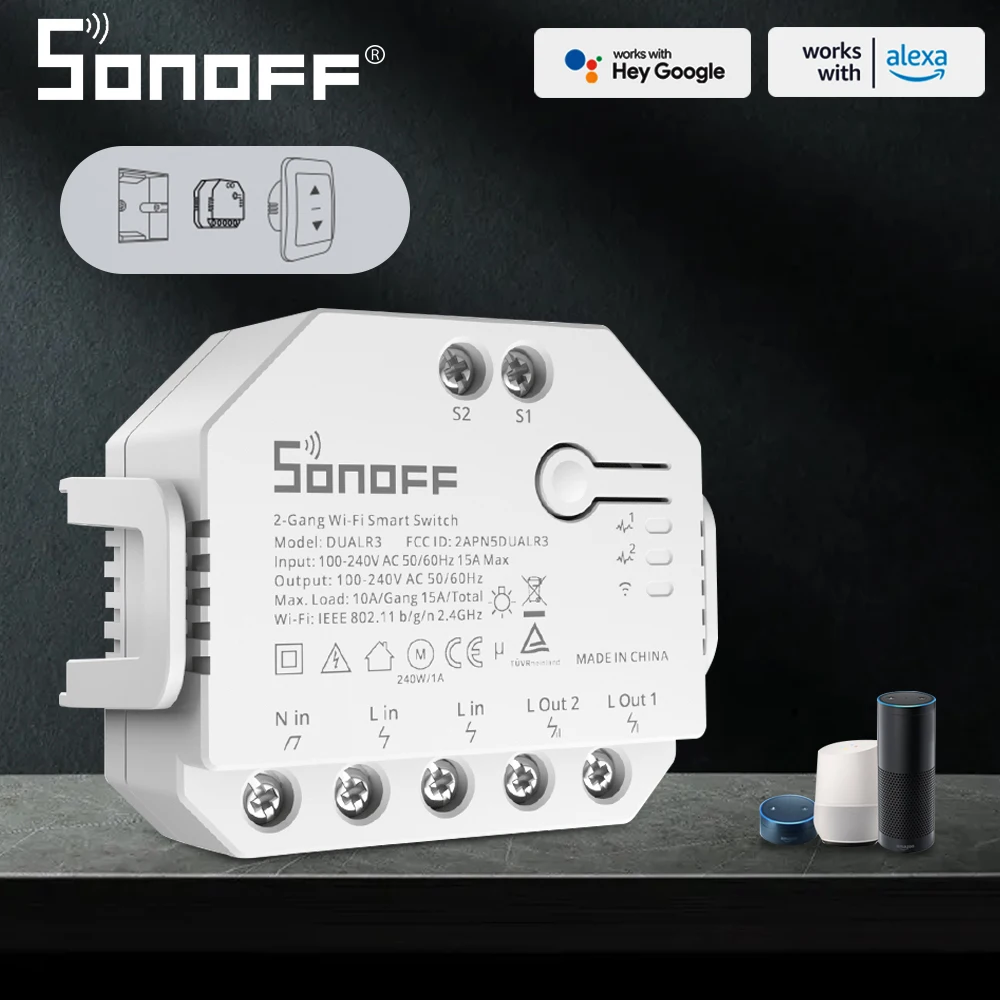 Sonoff Dual R3 Diy Mini Smart Switch Dual Relay Module Two Way Power Metering Smart Home Control Tramite Ewelink Alexa Google Home