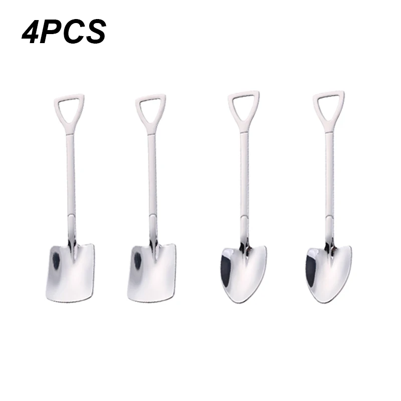 Stainless Steel Spoon 4/8PCS Stainless Steel Coffee Spoon Creative Shovel Shape Tea Spoons Ice Cream Scoop Kitchen Accessories Tableware Cutlery Set