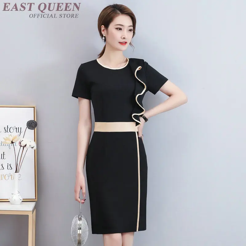 

Office Dresses Ladies 2019 Business Dress Midi Elegant Short Sleeve Asymmetric Medical Clothing Spa Beautician Uniform DD2274