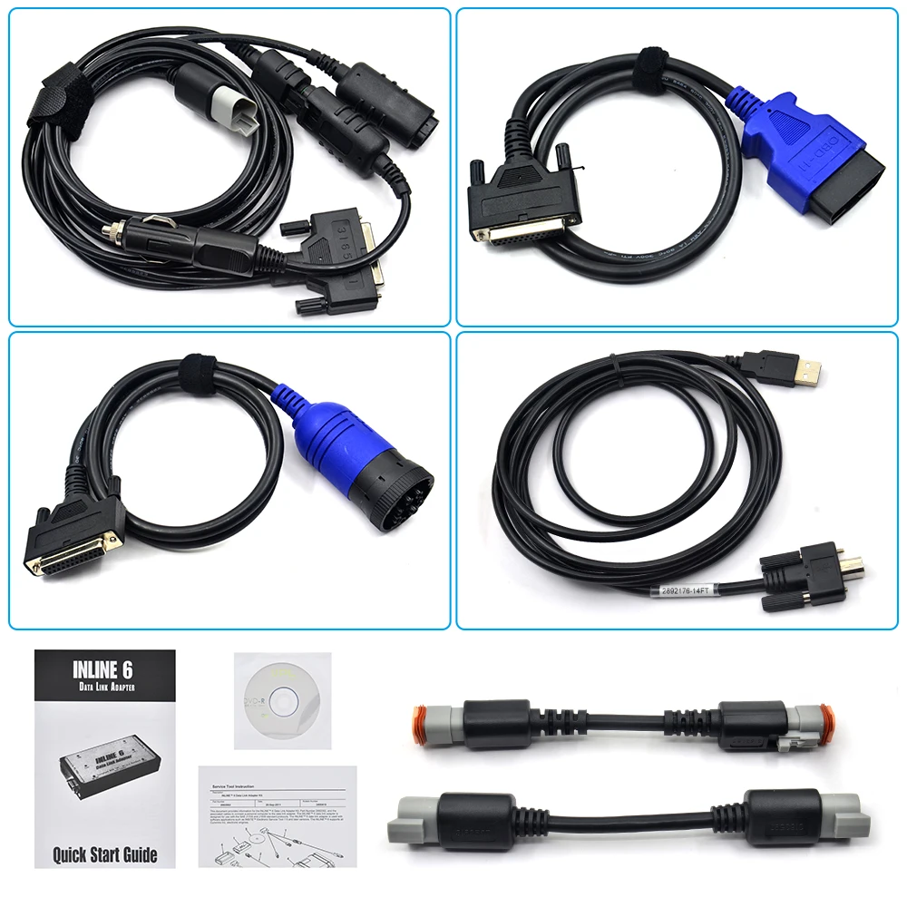 INLINE 6 Data Link Adapter Heavy Duty Diagnostic Tool Scanner Full 8 cable Truck Diagnostic interface inline6