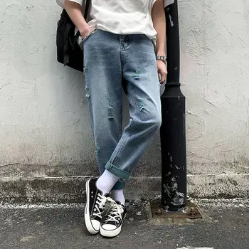

2020 New Autumn Korean Version Of Solid Color Men's Loose Wild Ripped Hip-hop Jeans Large Size Comfortable