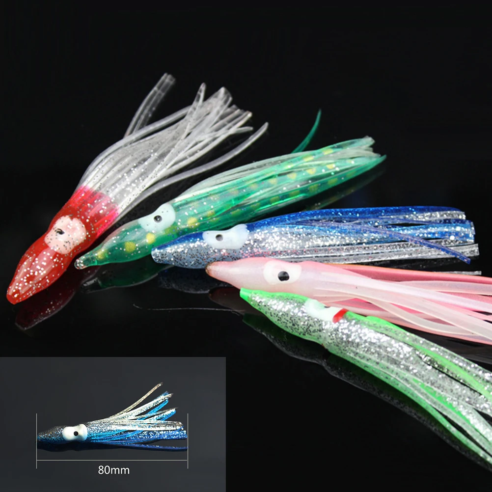 New 5Pcs/pack 8cm Colorful Fishing Lures Set Combo Squid Octopus Baits Skirt Lure Trolling Bait Fishing Soft Lures