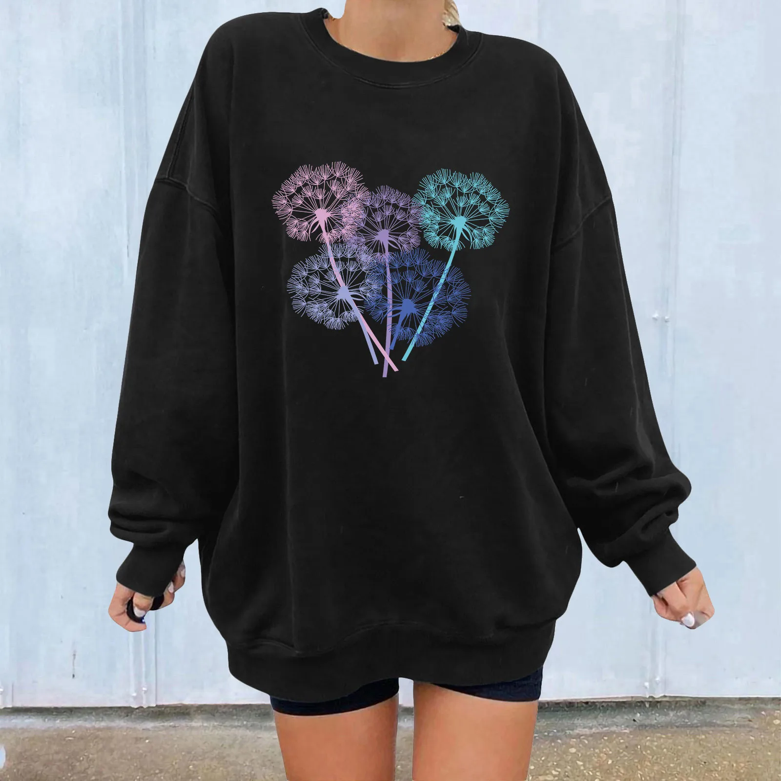 Fashion Women's Autumn Winter Sweatshirt  Casual Round Neck Printing Long Sleeve Casual Tops Students Couples Joker 2