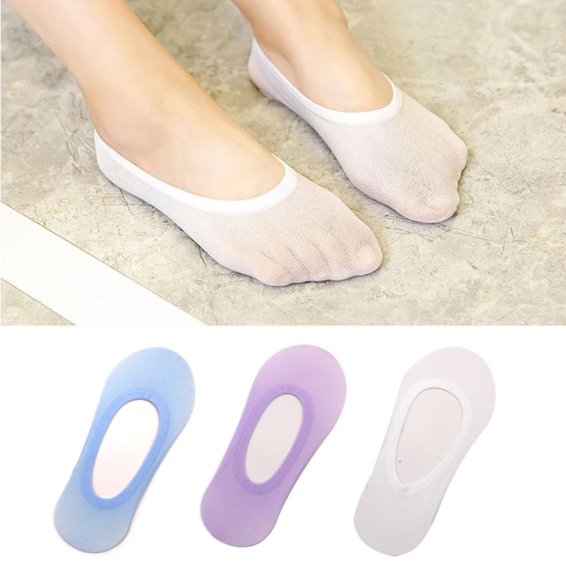3 пара/лот женские летние тонкий носок тапочки противоскользящие ледяные шелковые кружевные дышащие носки бесшовные невидимые женские лодочные носки - Цвет: 3pair style 4
