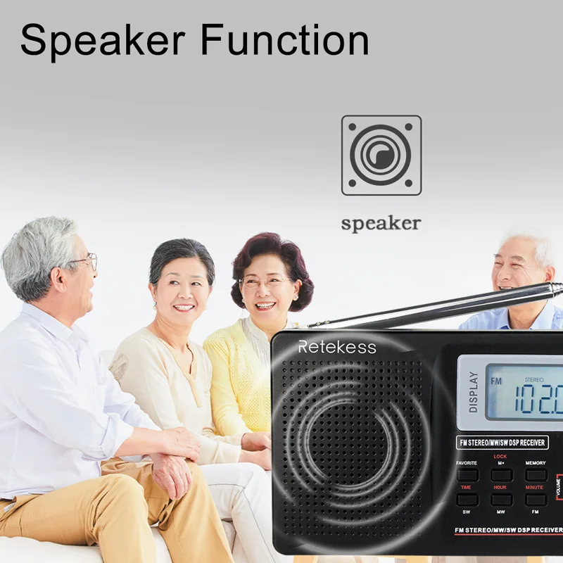 RETEKESS V111 Полнодиапазонный радиоприемник FM стерео/MW/SW DSP с таймером будильник