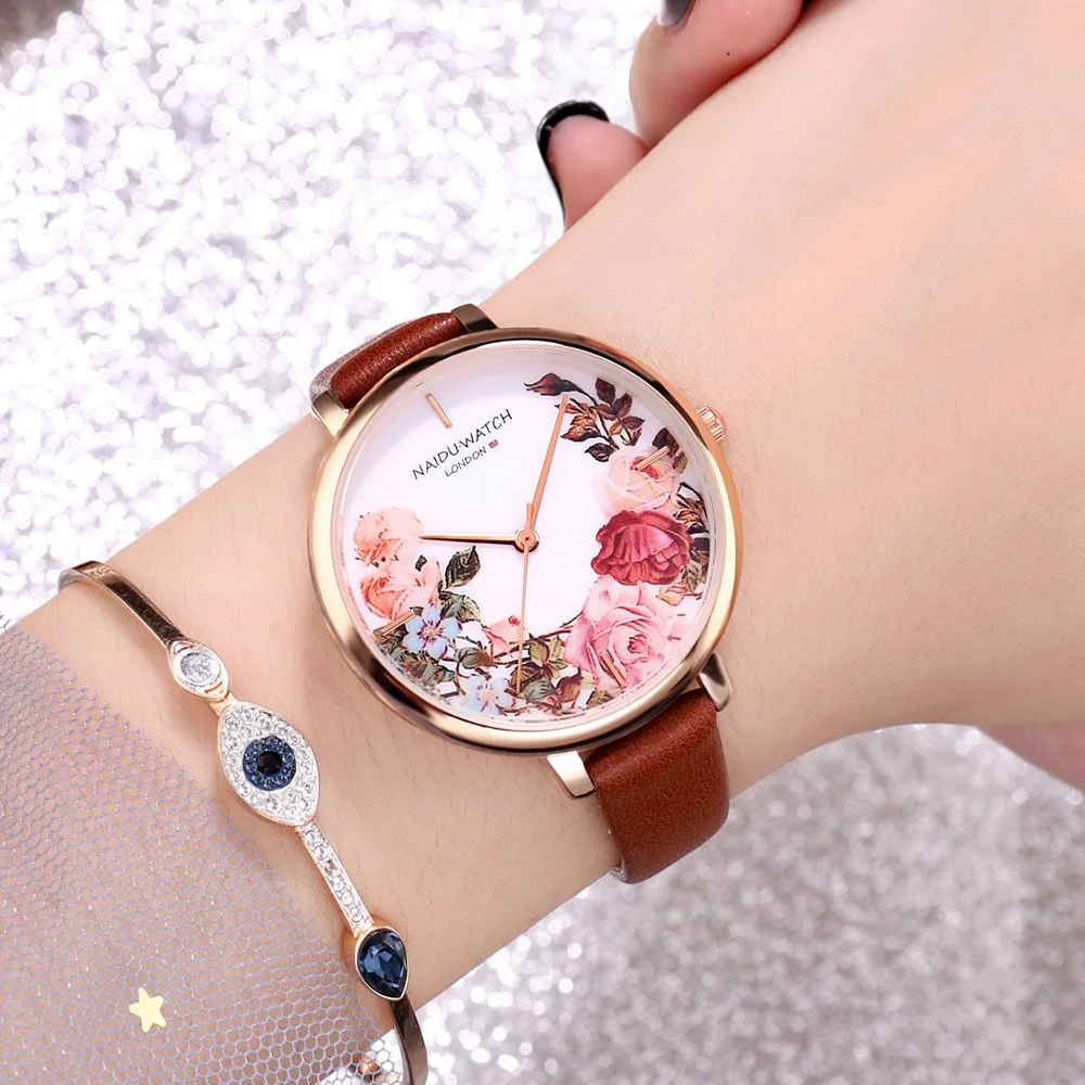 

Brand Leather Flower Women's Watches Fashion Wrist Watch Women Watches Ladies Watch Clock Mujer Bayan Kol Saati Montre Feminino