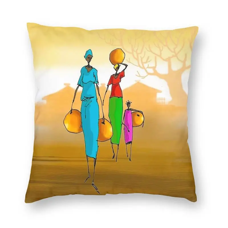 

African Woman Life Style Pillow Cover Home Decor Exotic Africa Tribal Cushion Case Throw Pillow for Sofa Double-sided Printing