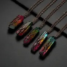 Pendant Necklace Chakra-Jewelry Rainbow-Stone Crystal Quartz Reiki Healing Tree-Of-Life