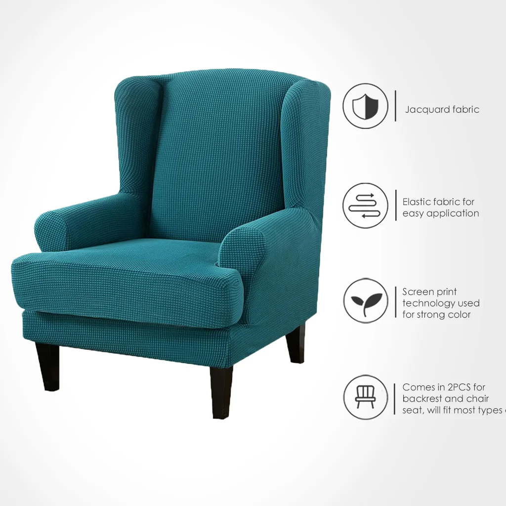 Chair-Cover Elastic-Band Stretch Spandex Wing-Back Stylish Jacquard for Office 2piece-Set