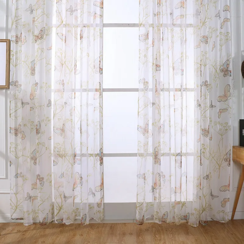 

Sheer Valance Beautiful Window Curtain For Living Room 3d Green Blue Tulle Window Treatments Elegant Cortinas Bedroom Draps