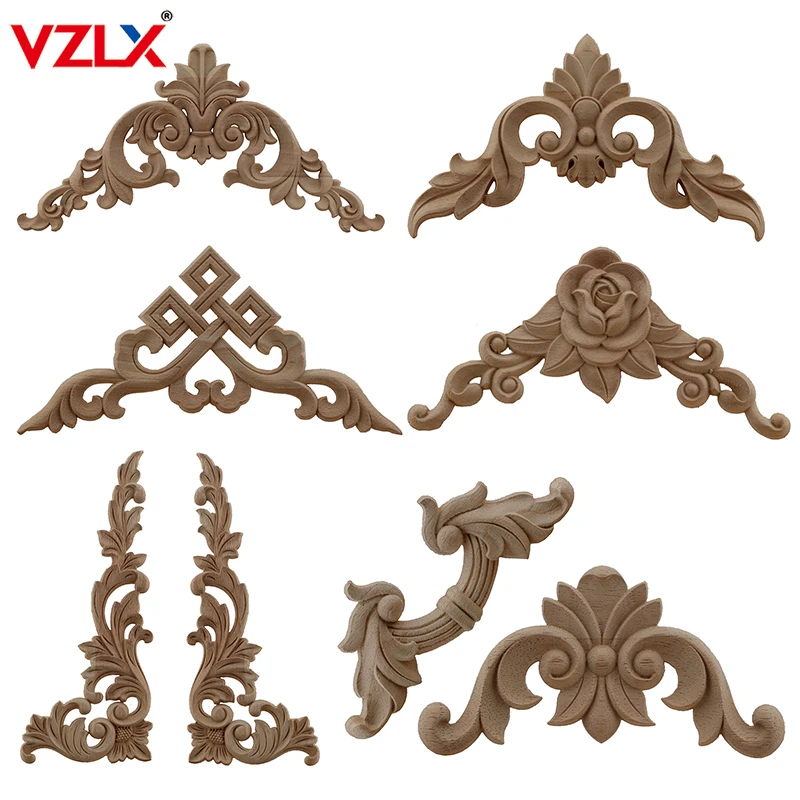 Wood-Figurines Furniture Window-Corner Floral-Leaves Vzlx-Carved Onlay European Long