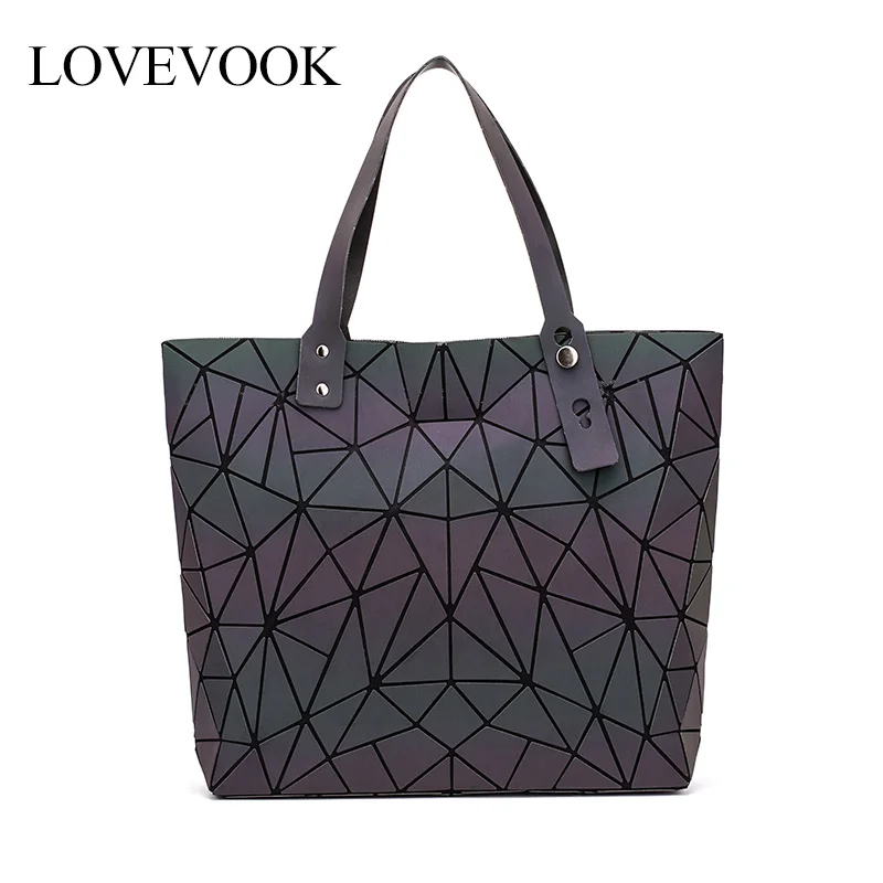 

Lovevook women shoulder bags luxury handbag women bags designer foldable tote bag female large capacity geometric luminous bag