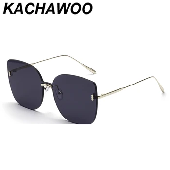 

Kachawoo big square sunglasses for women gold green rimless sun glasses ladies metal summer shade cat eye Korean style