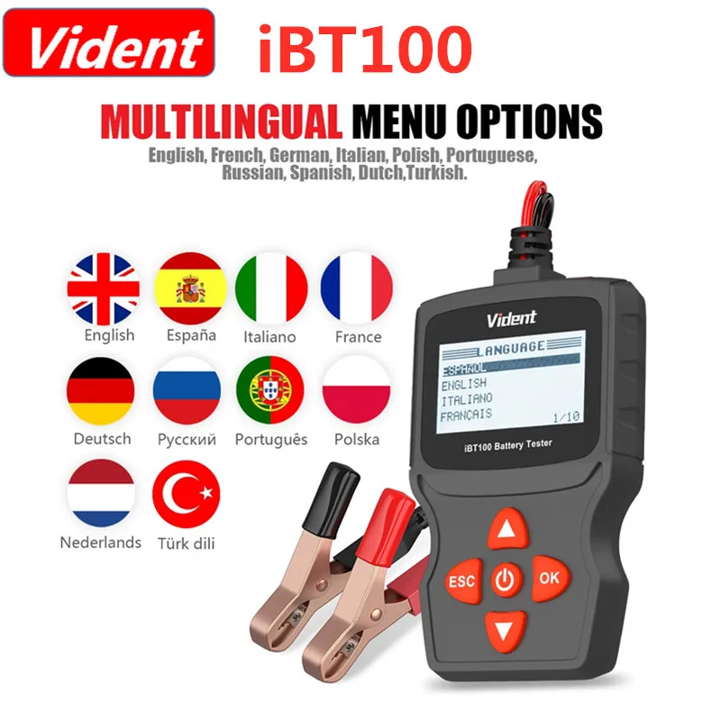 Видент iBT100 12V Батарея анализатор затопленной с клапанным регулированием гель 100-1100CCA автомобильной Тесты er с Батарея Тесты Функция