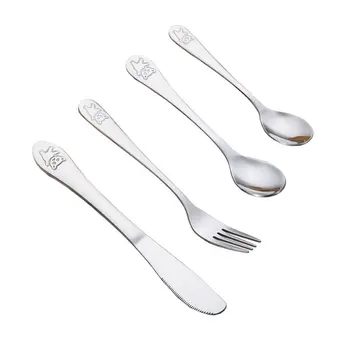 

4pcs/set Baby Dishes Stainless Steel Teaspoon Spoon Fork Knife Utensils Set Baby Kids Learning Eating Habit Children Tableware