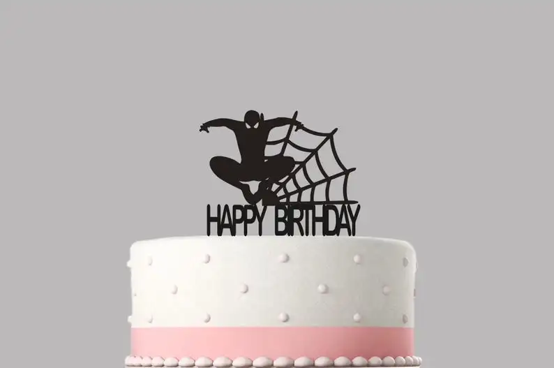 

Various colours & sizes. Spiderman Birthday acrylic cake topper, High quality item, keepsake. Not card-stock