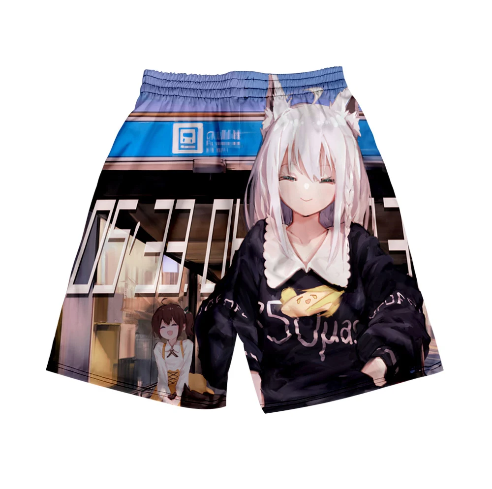 HOLOLIVE VTuber Kawaii Shirakami Fubuki 3D print Summer Men's Recreational style shorts Harajuku Leisure style Beach Shorts 4