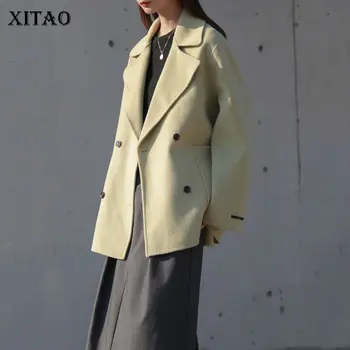 

XITAO Korean Style Coats for Women Fashion Loose Blend Tops Plus Size Wild Trend Suit Collar Solid Color Winter Clothes WJ1436