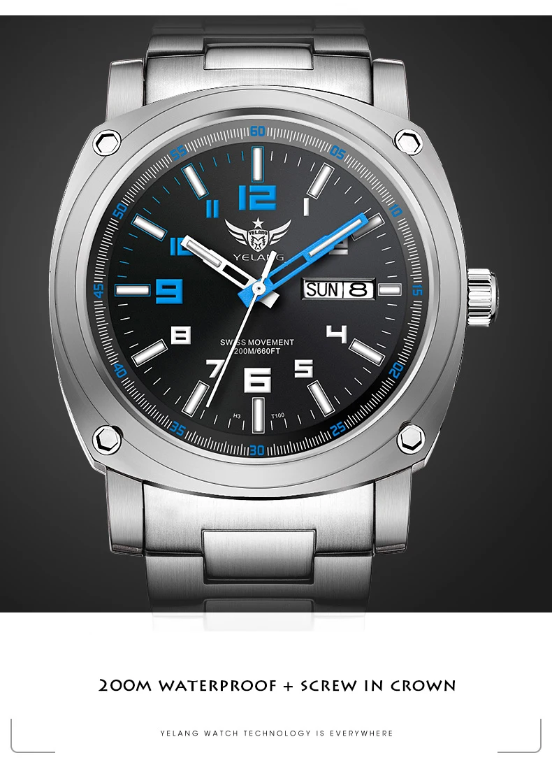 Автоматические мужские часы, мужские тритиевые часы Yelang военные механические титановые наручные часы светящиеся спортивные водонепроницаемые часы relogio V3.4