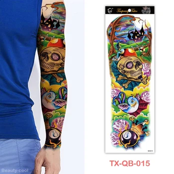 

Full Arm Temporary Tattoo Sleeves Bat Bird Demon Crown Skull Designs Waterproof Cool Men Women Tattoos Stickers Body Art Paints