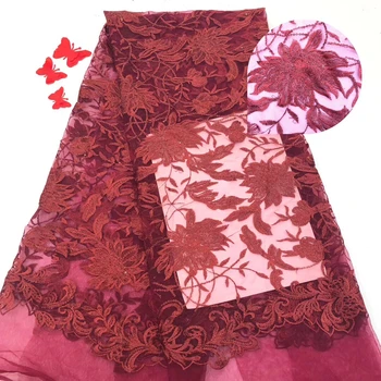 

2019 High Quality African Lace Fabric Rosy French Net Embroidery Tulle Lace Fabric For Nigerian Party Dress JD0012