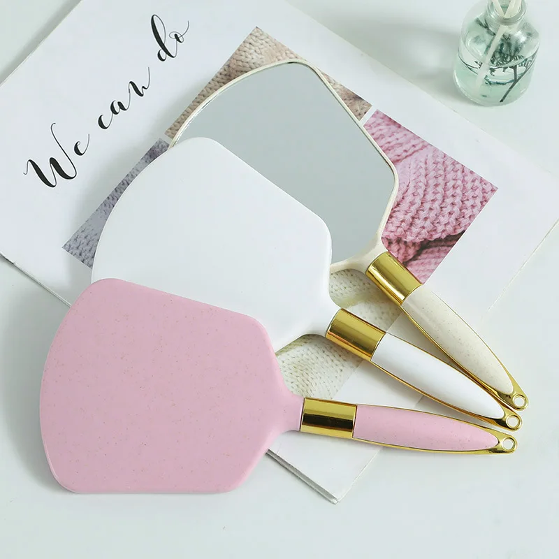 Ty09 Hand Hold Cosmetic Mirror With Handle For Gifts Cute Pink White