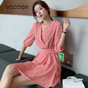 

New Female Summer Dress Chiffon Woman V-Neck Beach Vacation Casual Dress