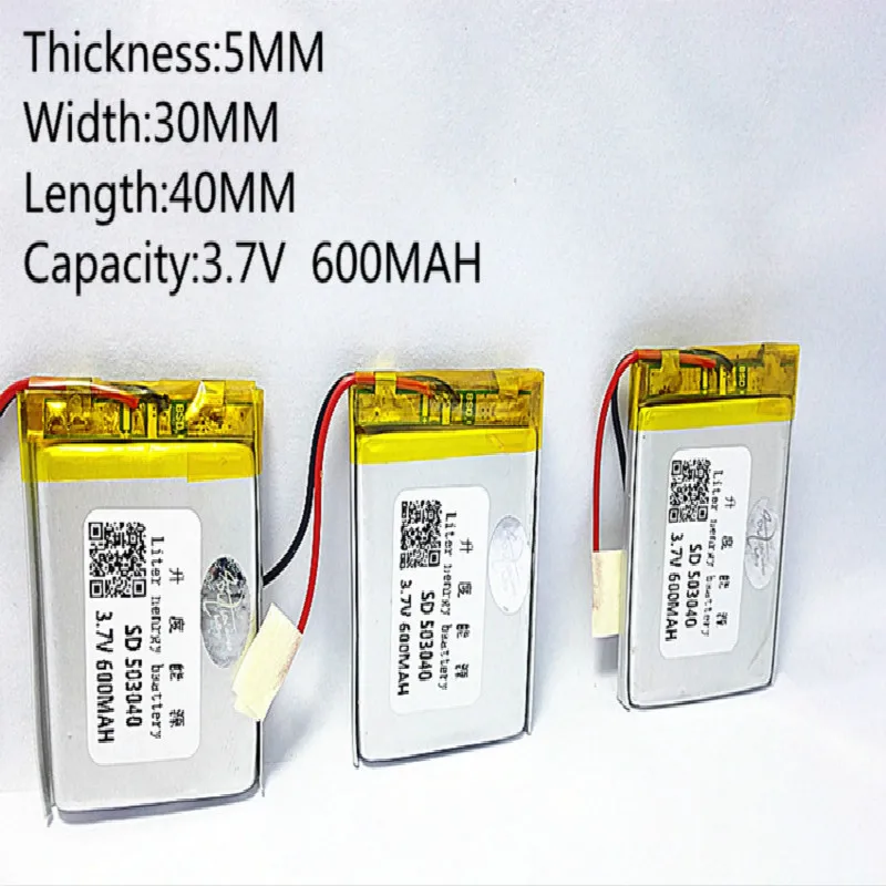 3.7V 600mAh battery 503040 Lithium Polymer Li Po li ion Rechargeable Battery For Mp3 MP4 MP5 GPS bluetooth electronics part