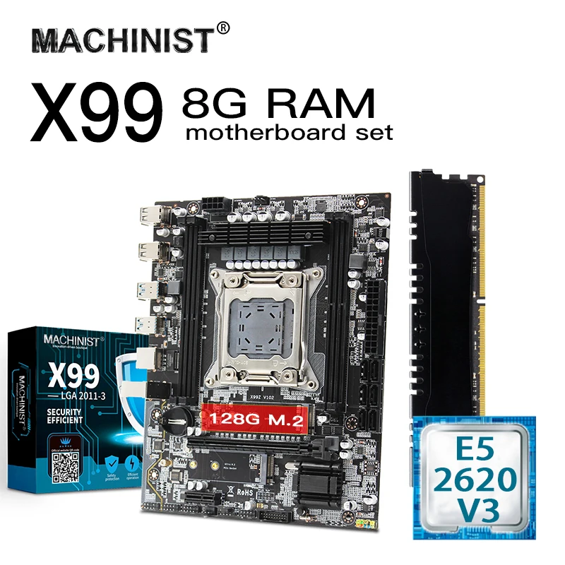 ^*Best Offers X99 motherboard set kit with Intel Xeon E5 2620 V3 LGA 2011-3 CPU 8GB 2400MHz DDR4 ECC REG memory RAM MATX NVME M.2 128G SSD