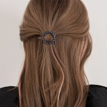 

CHIMERA Round Metal Hair Clips Blue Crystal Flower Alloy Hairgrips Barrettes Clamps Simple Bling Hair Accessories for Women