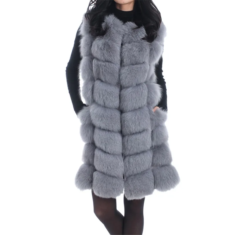 4XL зимние женские жилеты из искусственного лисьего меха повседневное пальто средней длины из искусственного меха размера плюс женские Теплые Топы из искусственного лисьего меха