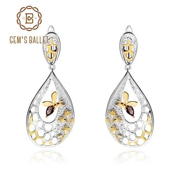 

GEM'S BALLET Natural Smoky Quartz Drop Earrings 925 Sterling Silver Jewelry Handmade Bee's Honey Collection Earrings for Women