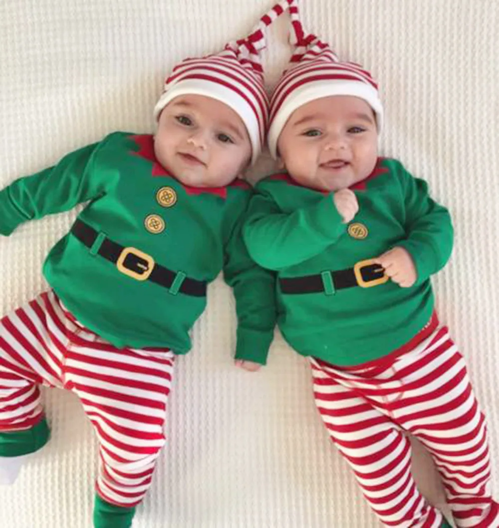 Осенний Рождественский комплект одежды для маленьких мальчиков и девочек, Ромпер брюки для маленьких мальчиков и девочек шляпа, одежда Детский комбинезон, Детский костюм