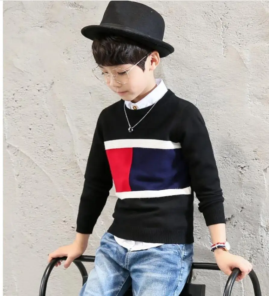 Коллекция года, Детский свитер для мальчиков, детская одежда осенне-зимний теплый детский свитер, пуловер Кардиган для детей возрастом от 4 до 12 лет - Цвет: black