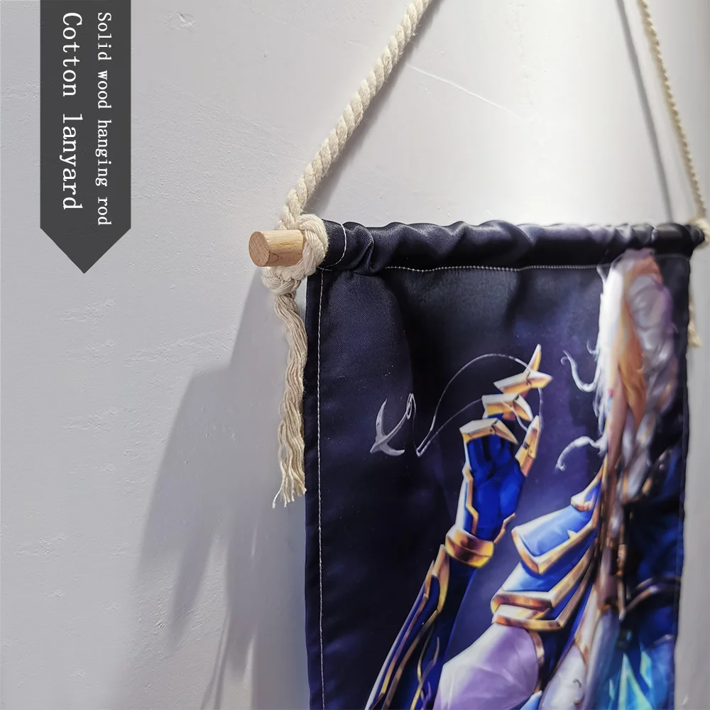 Kaufen Welt von Warcrafts spiel Schlacht flagge Hängen Wand Kunst Poster Moderne Massivholz Baumwolle String Hängen Welle Scroll Malerei