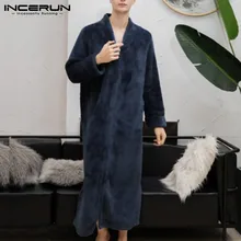 INCERUN/парная фланелевая Домашняя одежда, мягкий удобный длинный пуловер, халат, пижама, Модный повседневный теплый халат размера плюс